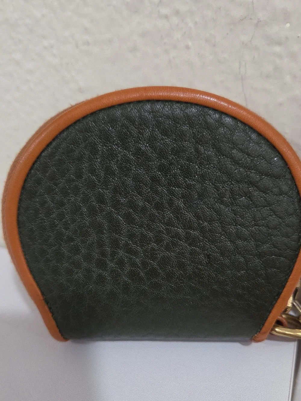Dooney & Bourke VintageTan and Dark Green Leather Coin Pouch with Embossed Duck